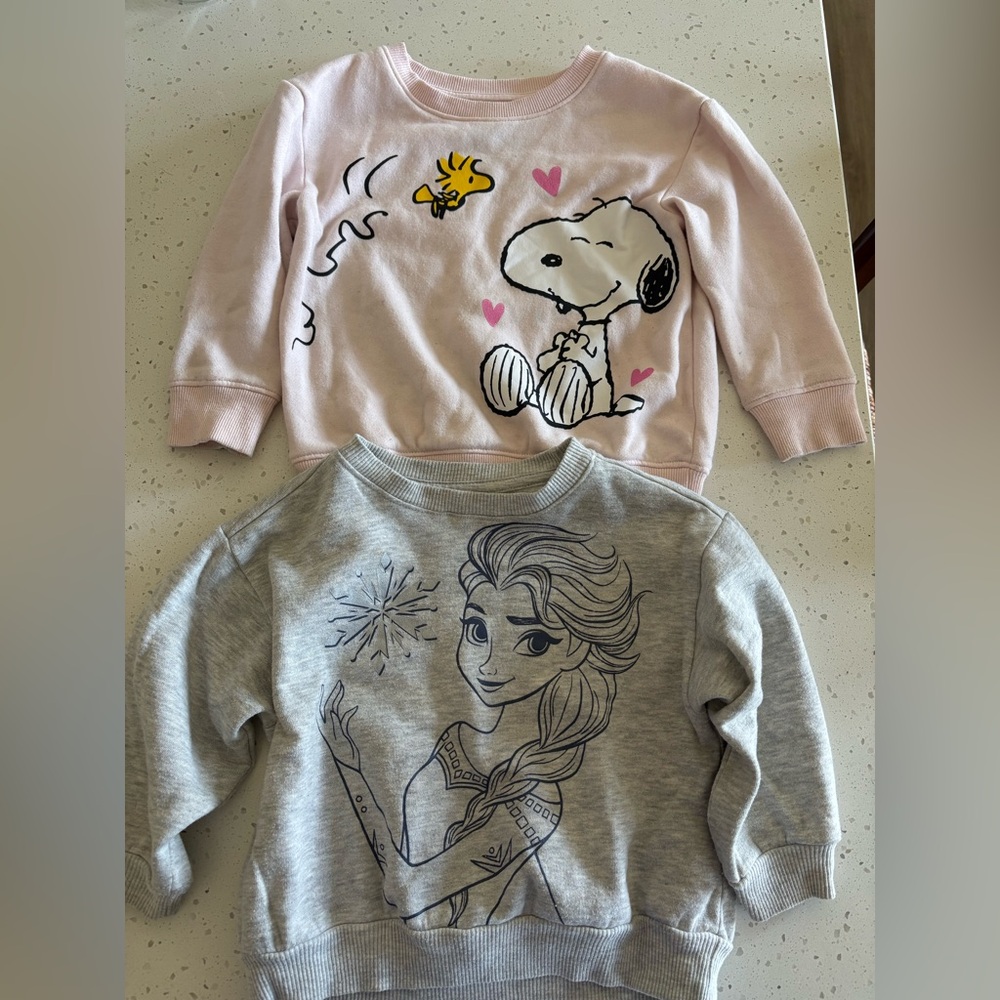 Frozen Elsa Gray and Peanuts Snoopy Pink Toddler Girls Sweatshirts, Set